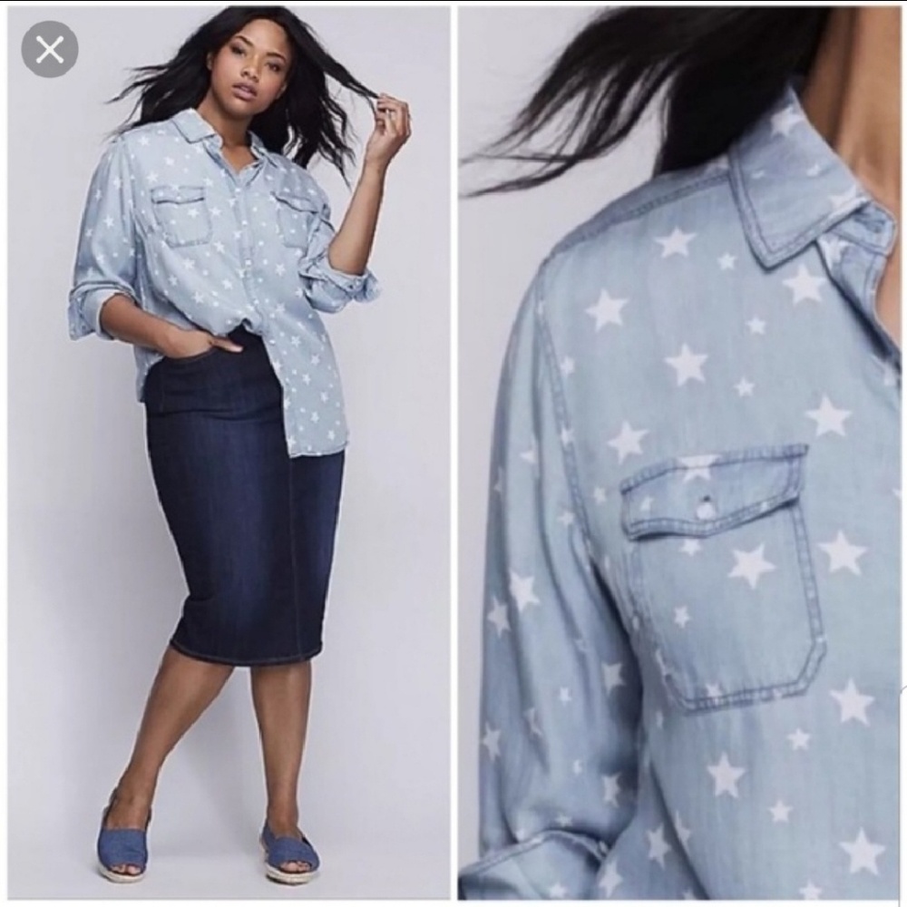 Lane Bryant Chambray Collared Button up